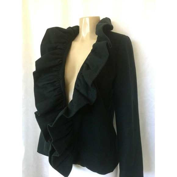Milly Wool Jacket Blazer Green Ruffle Front Pocket - Picture 7 of 9